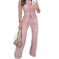 Womens Stylish Form-fitting Solid-color Sleeveless Pantsuit