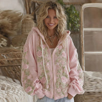 Womens Elegant Floral-Print Hooded Sweatshirt Top