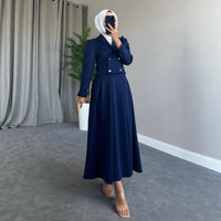 Buttoned Wool Coat And Preppy A-Line Maxi Dress Set