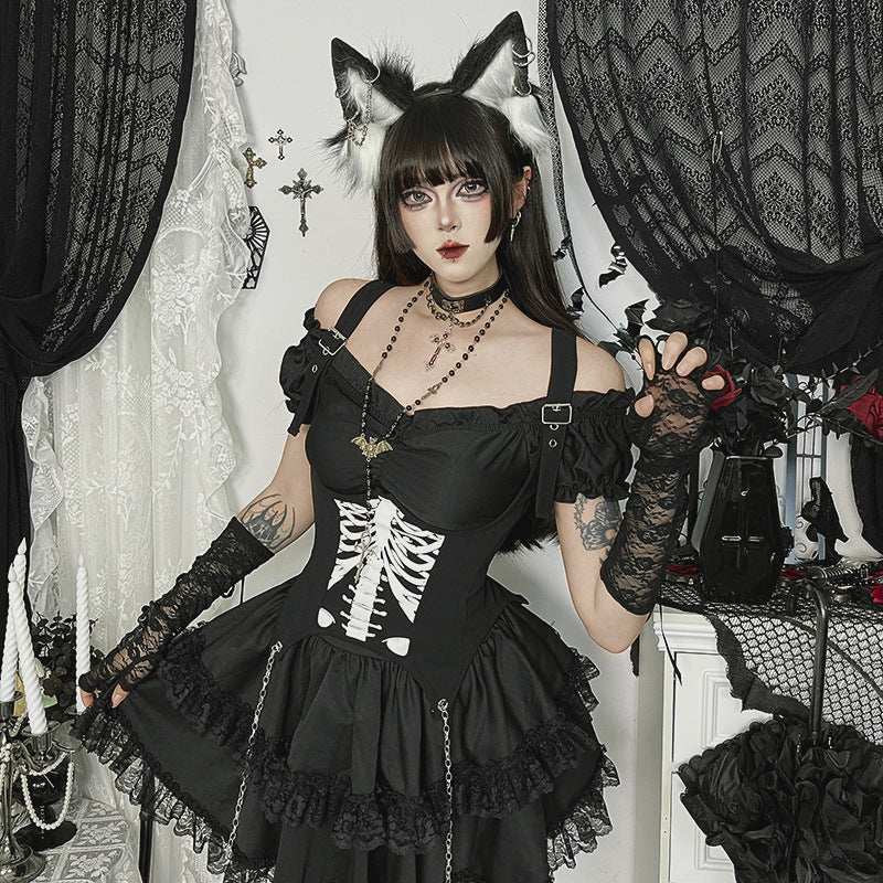 Off-the-shoulder Two-way-wear Gothic-style Sexy Slim-fit Mini Skirt