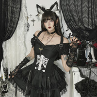 Off-the-shoulder Two-way-wear Gothic-style Sexy Slim-fit Mini Skirt