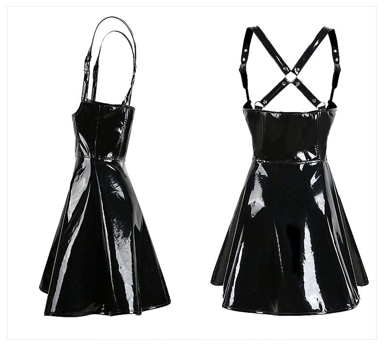Europe and the United States sexy gothic PVC strap dress DS bar costume nightclub singer skirt