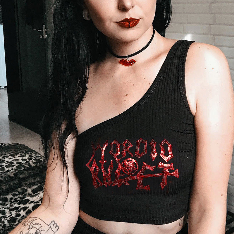 Dark Irregular Cropped Strap Top Women's