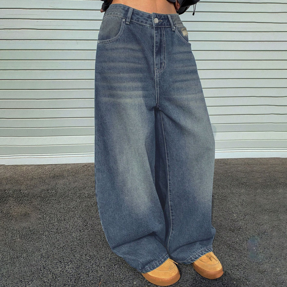 European And American-style Washed Blue Wide-leg