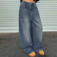 European And American-style Washed Blue Wide-leg
