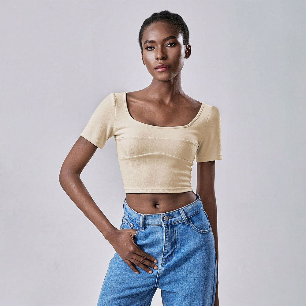 Cropped Midriff-baring Design Short-sleeve Top