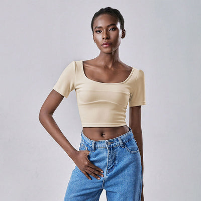 Cropped Midriff-baring Design Short-sleeve Top