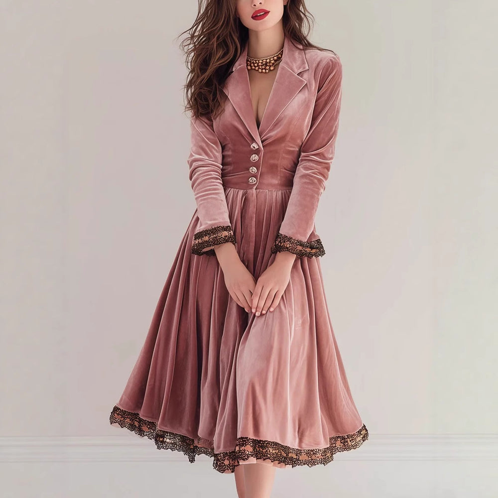 Velvet Paneled Lace Maxi Dress