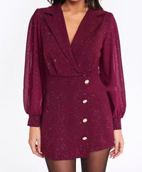 Mesh V-neck Sequin Lantern-sleeve Jumpsuit