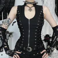 Stylish Dark Gothic-style Strappy Waist-cinching Vest With Zipper