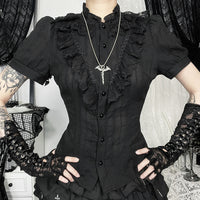 Gothic Dark Style Jacquard Textured Shirt New Slim Versatile