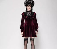 Personality Gothic Dark Red Velvet Dress