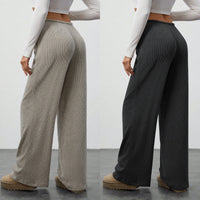 Womens Solid-Color Flowy Drawstring-Waist Wide-Leg Casual Pants