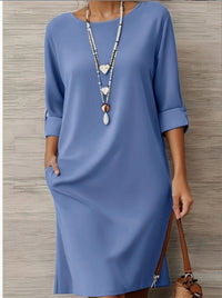 Versatile Solid-color Mid-sleeve Dress With Side Pockets