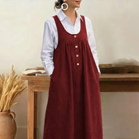 Buttoned Suspender Sleeveless Loose Casual Dress