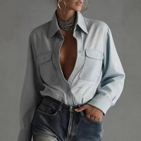 Stylish Relaxed-fit Long-sleeve Collar Shirt For Women