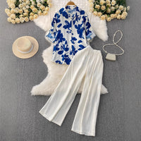 Raglan-sleeve Sun-protective Shirt High-waiste Slimming Wide-leg Pants