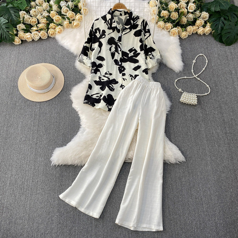 Raglan-sleeve Sun-protective Shirt High-waiste Slimming Wide-leg Pants