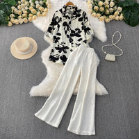 Raglan-sleeve Sun-protective Shirt High-waiste Slimming Wide-leg Pants