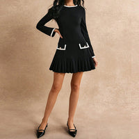 Womens Stylish Fitted Crew-neck Long-sleeve Dress