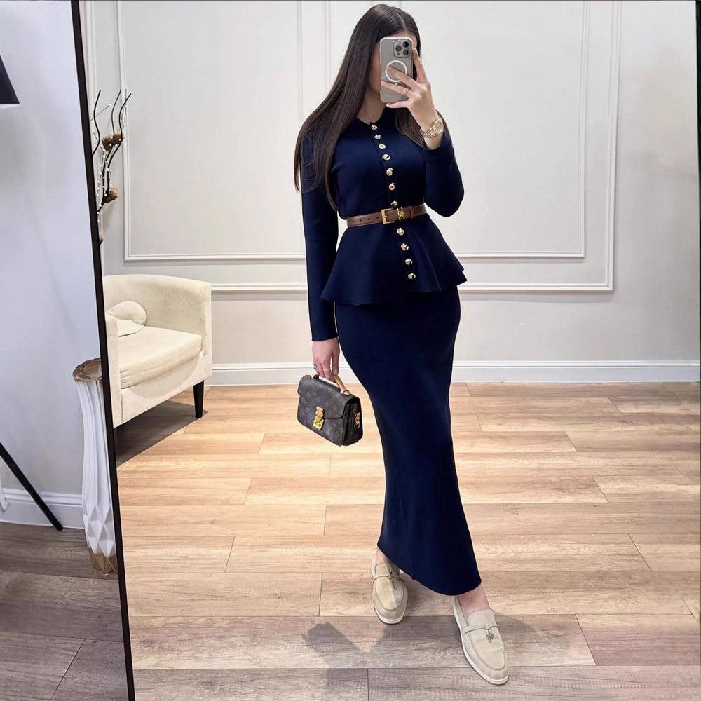 New Button-pleated Ribbed-button Fishtail Bodycon Coat With A Cinched Waist