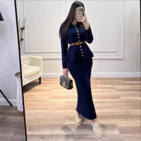 New Button-pleated Ribbed-button Fishtail Bodycon Coat With A Cinched Waist