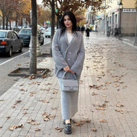 New Double-breasted Button Sweater Jacket And Sheath Skirt Set