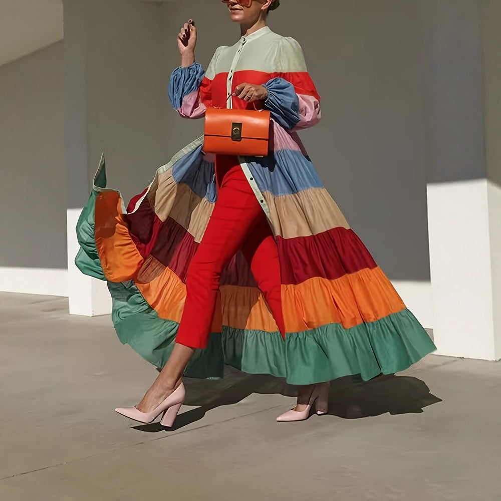 Korean-style Pleated Patchwork Color Dress