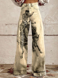 Flared Jeans Loose-fit Denim Pants With A Retro Print