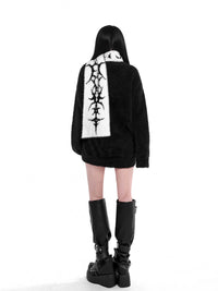 Gothic Dark Black White Gray Double-sided Faux Mink Scarf