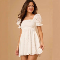Vacation-style Sweet Embroidered Square-neck Dress