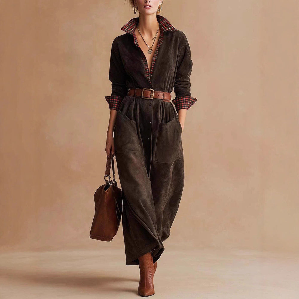 Womens Classic Retro Plaid Workwear Jumpsuit Dress