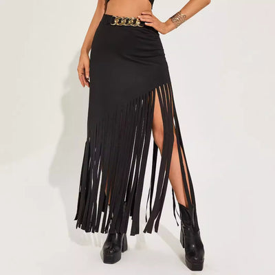 Womens Dark-Colored Sexy Fringe Skirt