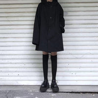 Dark Hooded Loose Coat Women's Clothing