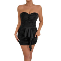 Sexy, Fashionable Off-shoulder Dress With Pleated Ruffles And Flowing Ribbons