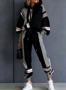 Women's Printed Hooded Long-Sleeved Trousers Casual Suit