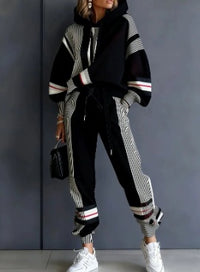 Women's Printed Hooded Long-Sleeved Trousers Casual Suit