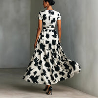 Modern Art-Style Black-and-White Abstract Print Dress