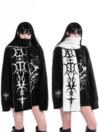 Gothic Dark Black White Gray Double-sided Faux Mink Scarf