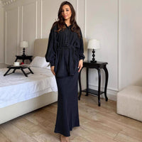 Fashionable Shirt-buttoned Tie-waisted Loose Jacket Denim Suit For Women