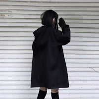 Dark Hooded Loose Coat Women's Clothing