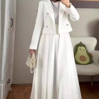 Buttoned Wool Coat And Preppy A-Line Maxi Dress Set