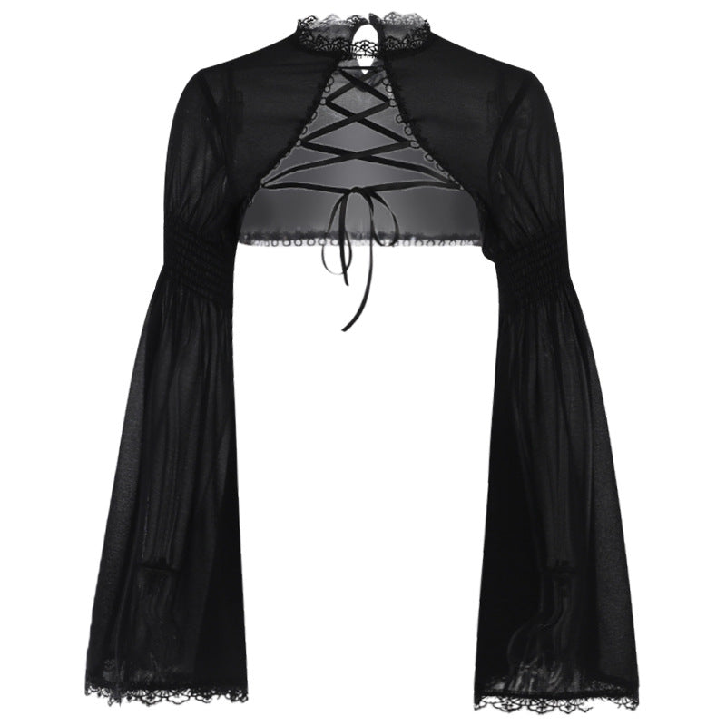 Women's Dark Goth Bow Lace Blouse