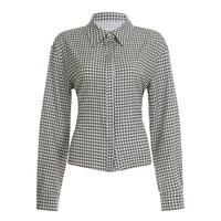 Retro Fitted-waist Tie-up Long-sleeve Plaid Shirt