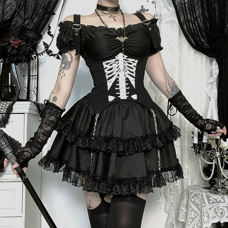 Off-the-shoulder Two-way-wear Gothic-style Sexy Slim-fit Mini Skirt