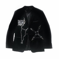 Gothic Style Dark Black Velvet Woolen Shoulder Pad Blazer Women