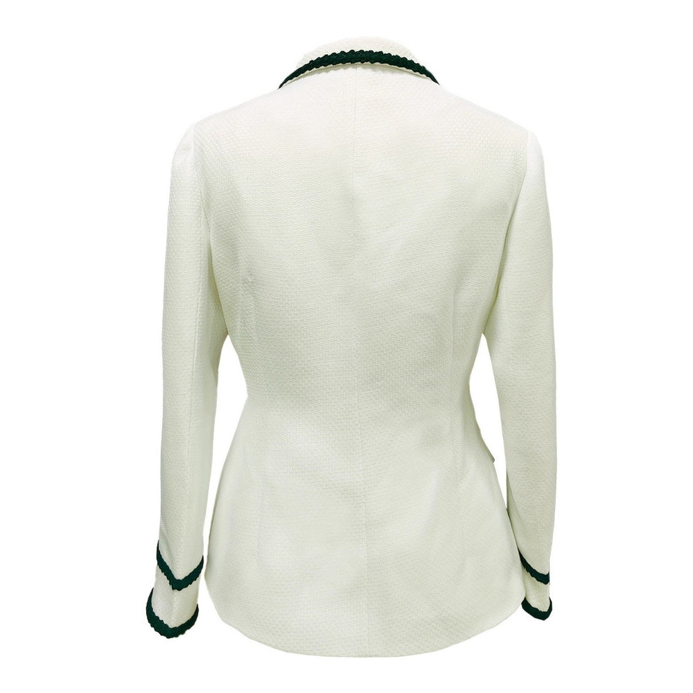 New Womens Elegant Tweed Blazer With Lace Trim