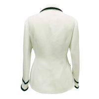 New Womens Elegant Tweed Blazer With Lace Trim