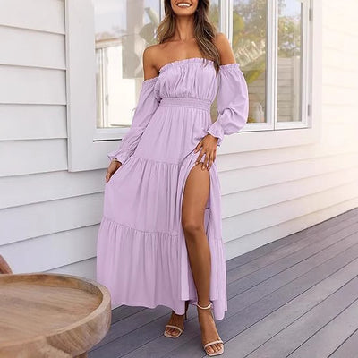 Elegant High-waisted A-line Layered Maxi Skirt With A Side Slit