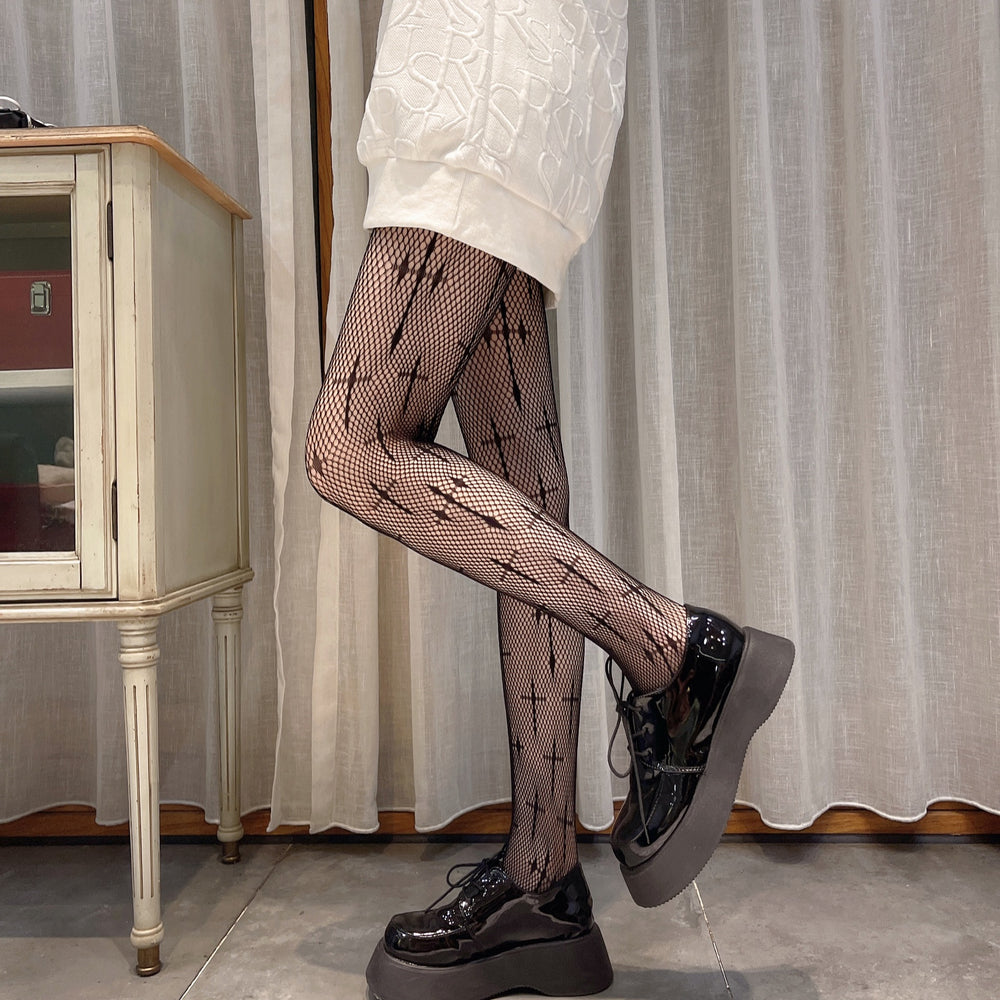 Dark Gothic Lolita Cross Fishnet Stockings Pantyhose